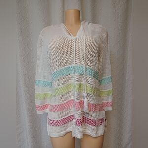 CJ Banks Colorful Mesh Hoodie Beach/swim Suit Coverup Top Sz X